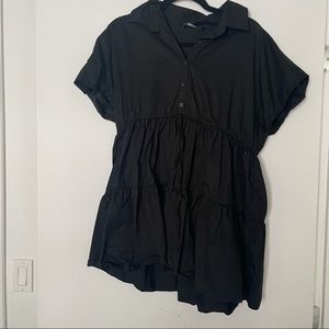 Zara Button Up Dress with Peplums and Tie Waist